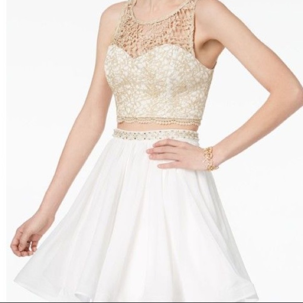 Prom Dress - Two Piece - White and Gold